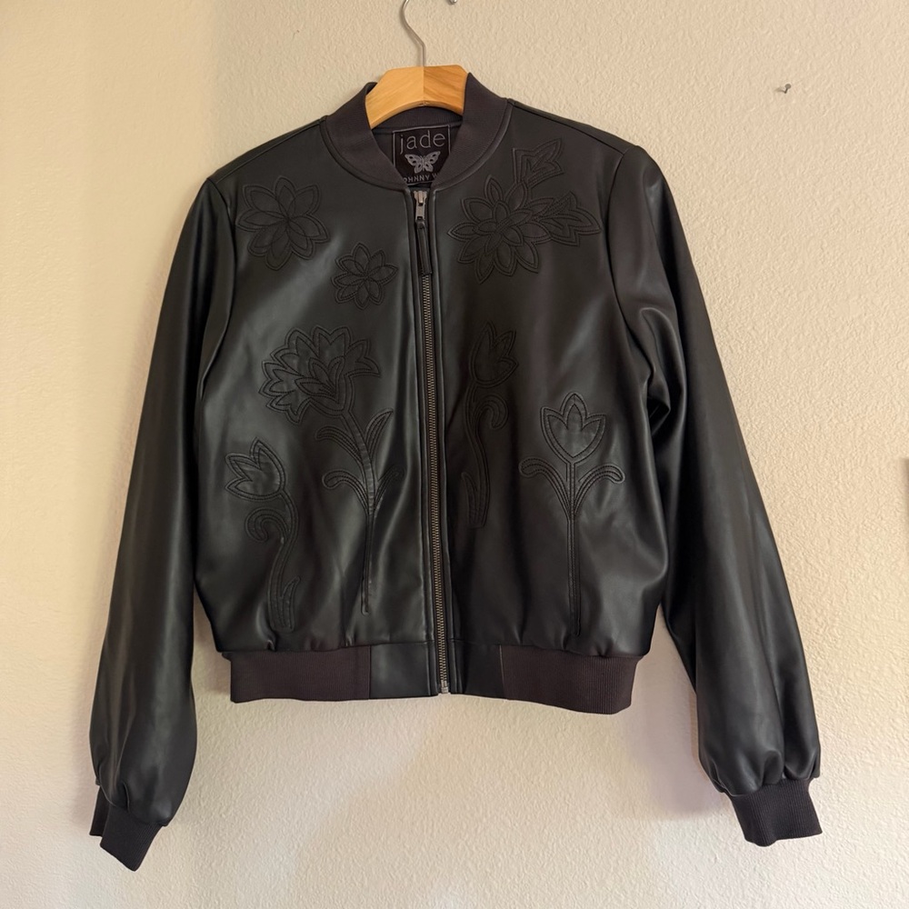 Johnny Was Melanie Vegan Leather Bomber Jacket Black Size Small NWT